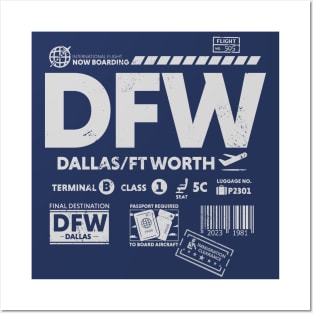 Vintage Dallas Fort Worth DFW Airport Code Travel Day Retro Travel Tag Posters and Art